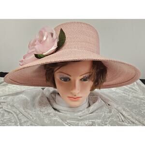 Gabriel Amar for Frank Olive Pink w Flowers Womens Couture Hat